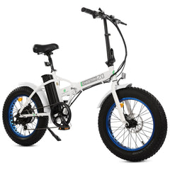 ECOTRIC UL Certified Fat Tire Portable and Folding Electric Bike-White and Blue