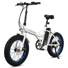 ECOTRIC UL Certified Fat Tire Portable and Folding Electric Bike-White and Blue