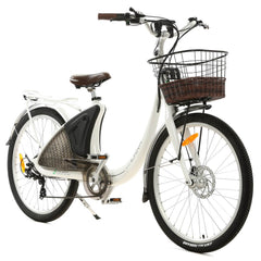 ECOTRIC 26inch White Lark Electric City Bike For Women with basket and rear rack