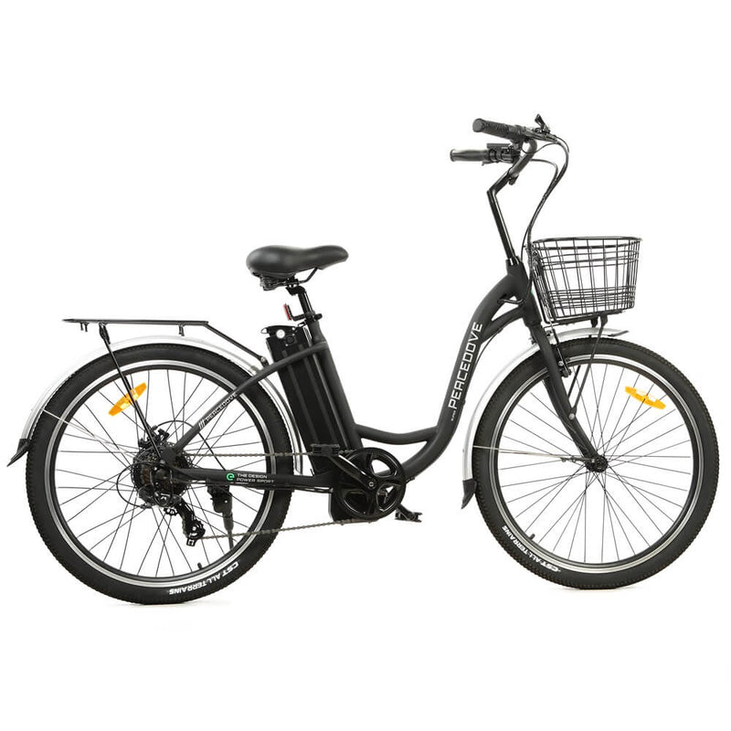 ECOTRIC 26inch Black Peacedove electric city bike with basket and rear rack