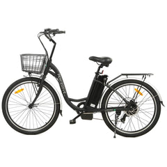 ECOTRIC 26inch Black Peacedove electric city bike with basket and rear rack