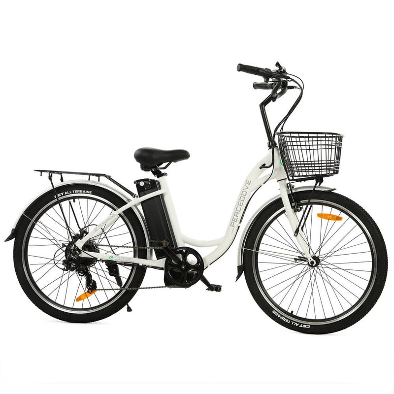 ECOTRIC 26inch White Peacedove electric city bike with basket and rear rack