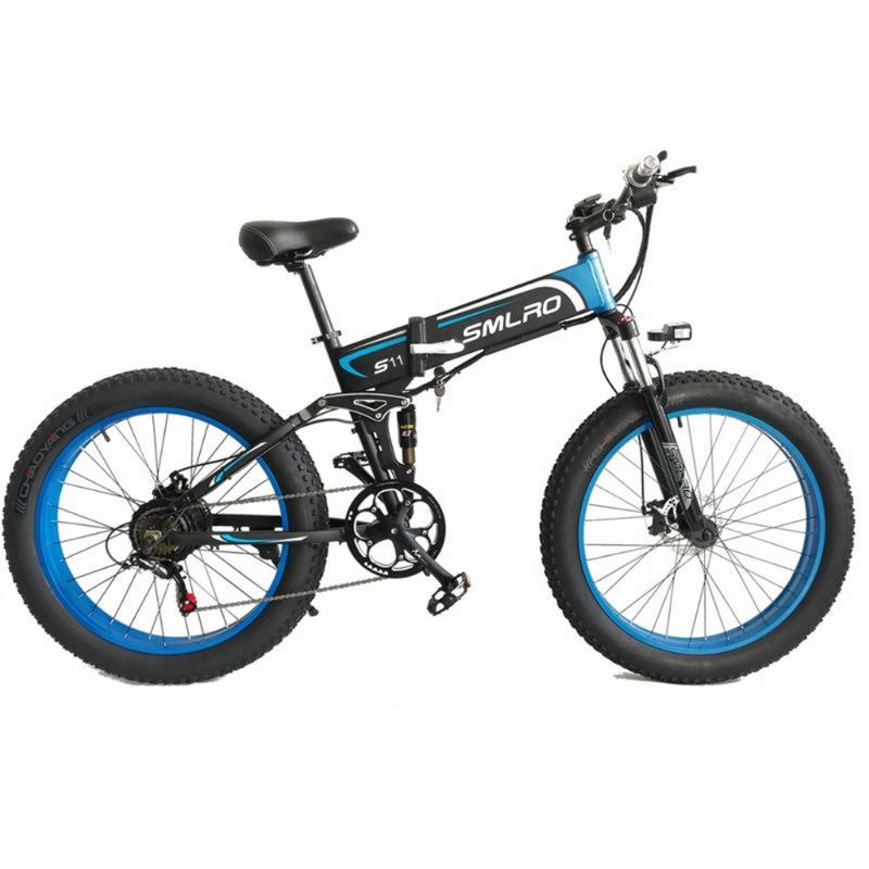 SMLRO S11 Full Suspension Folding Mountain Snow Bike | 350W 500W 700W 1000W | Black Blue