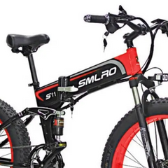 SMLRO S11 Full Suspension Folding Mountain Snow Bike | 350W 500W 700W 1000W | Black Red