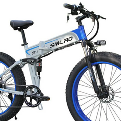 SMLRO S11 Full Suspension Folding Mountain Snow Bike | 350W 500W 700W 1000W | White Blue