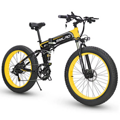 SMLRO S11 Full Suspension Folding Mountain Snow Bike | 350W 500W 700W 1000W | Black Yellow